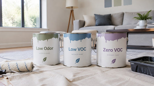 Low odor, low VOC, and zero VOC interior paint cans