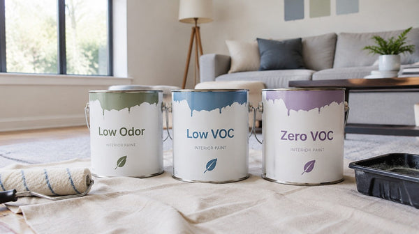 Low odor, low VOC, and zero VOC interior paint cans